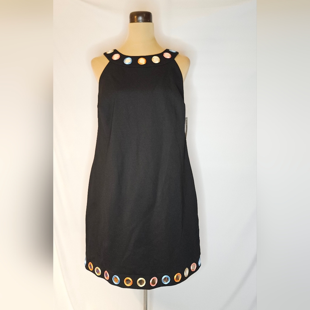 Cartese Black Mini Dress with Colorful Accents - 10